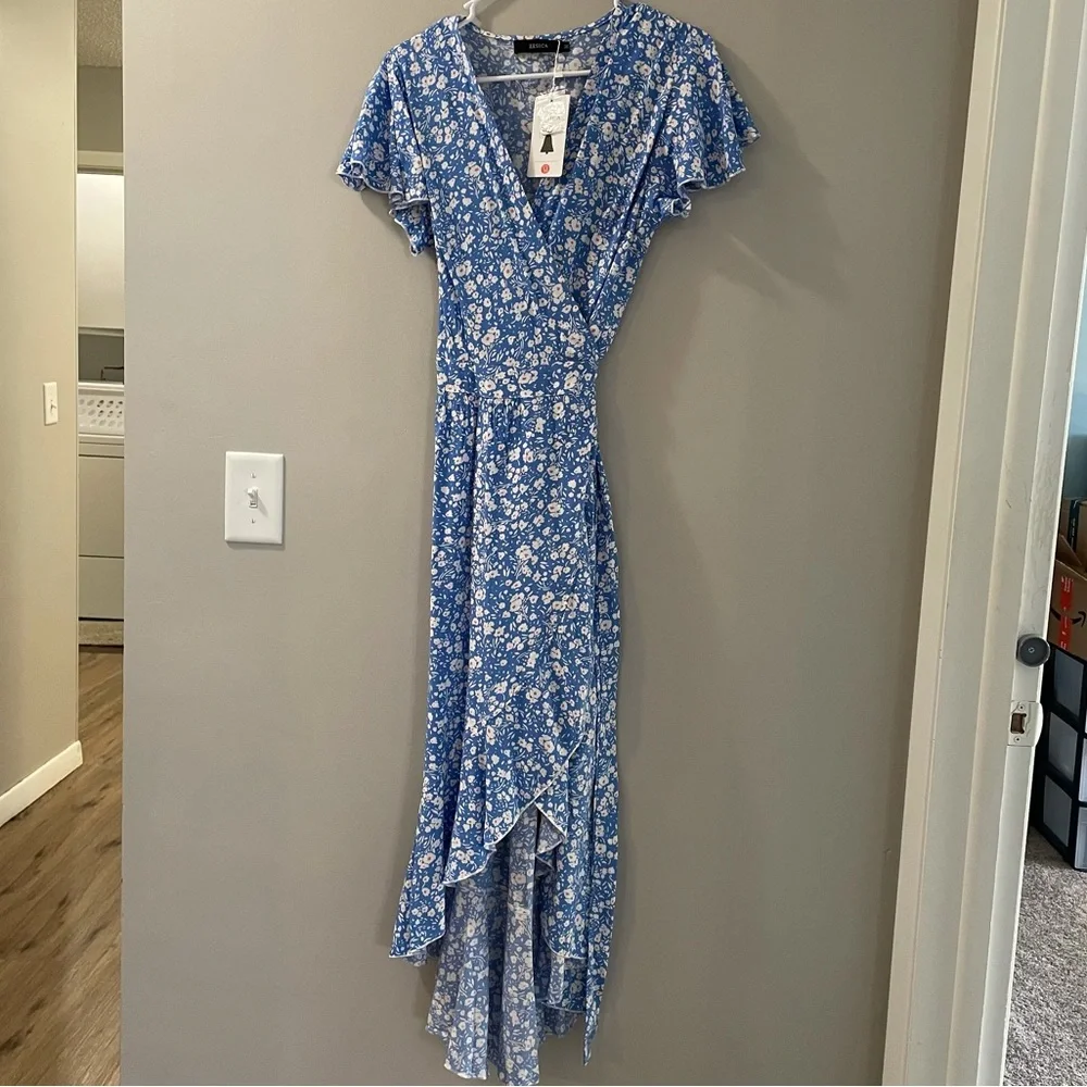 Woman’s blue floral bohemian dress - Picture 3 of 8